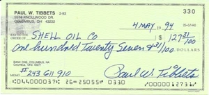 Paul W. Tibbets WWII Enola Gay Atombombe Pilot - Personal Check - Bild 1 von 2