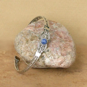 Natural Stone Cuff Bracelet-Blue Sodalite - Artisan Hand-Made in Peru-Fair Trade - Picture 1 of 2