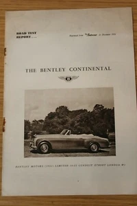 Bentley S Continental Park Ward DHC Factory Road Test From Autocar 1956 - Picture 1 of 7