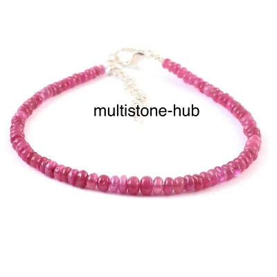 Natural African Ruby Smooth Rondelle 3-4.5MM Beaded Gemstone Bracelet 7 Inch - Image 1 of 4