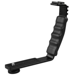 L-Shaped Dual Hot Shoe Bracket Mount Holder fr DSLR Camcorder Flash Video Light - Foto 1 di 5