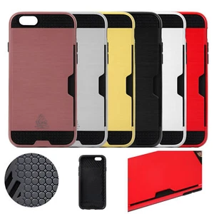 Slim Armour Card Slot Dual Layer Protective Case Cover Defend +Tempered Glass - Picture 1 of 48