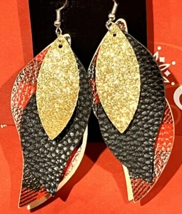 Merry Christmas Plaid Feathers Foam Dangle Earrings Stocking Stuffer Cute Gift - Picture 1 of 3