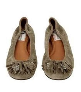Lanvin Wildleder-Ballerinas mit Schmuckverzierung und Quaste taupe 725 $ - Bild 1 von 12