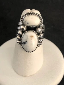 Ring 2 Steine weißer Büffel & Sterlingsilber TJM Avin Joe Navajo Größe 6,25 R0190 - Bild 1 von 9