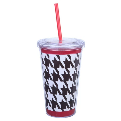 ALABAMA CRIMSON TIDE Houndstooth Double Wall Tumbler Screw Top Straw Drink Cup Cover