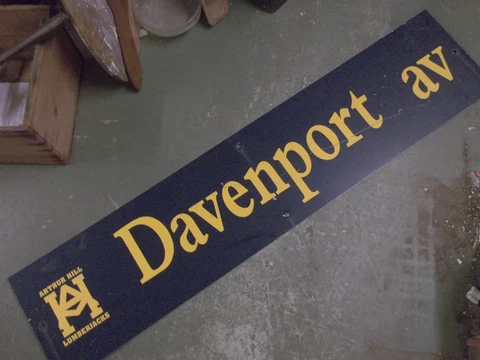 Vintage ARTHUR HILL DAVENPORT AV Street Sign 30" X 9" Gold on Blue Cover