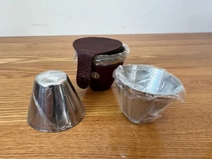 Stunning Purdey 4 Shooting Toddy / Stirrup Cups In Chequered Leather Case BNWOT - Picture 1 of 7