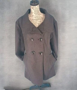Steve Madden Wool Blend Pea Coat 2x Gray Button Close Lined Winter - Picture 1 of 17