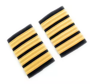 Epaulette Pilot Captain First Officer 4 Gold Bars On Navy Blue Cloth R984 - Picture 1 of 7