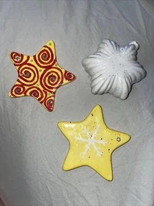 Set of 3 Ceramic Stars Hand-Painted Christmas Ornaments - Picture 1 of 4
