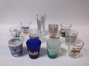 LOT OF 12 DIFFERENT SHOT GLASSES - SHANGHAI, MEXICO, DISNEY - FREE SHIPPING - Picture 1 of 7
