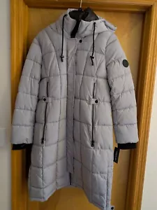 Kenneth Cole NWT women's puffer jacket gray w/ hood,cuffed sleeves,lined pockets - Picture 1 of 10