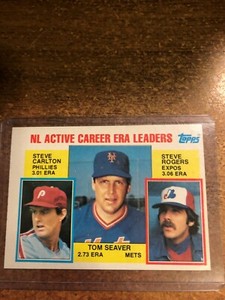 1984 Topps Baseball  # 708 NL Active ERA Leaders Tom Seaver, S Carlton, S Rogers