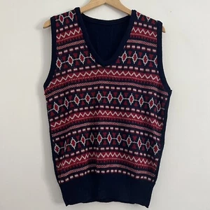 Vintage Fair Isle Acrylic Knit V-Neck Sweater Vest Size Large Union Made USA - Picture 1 of 6