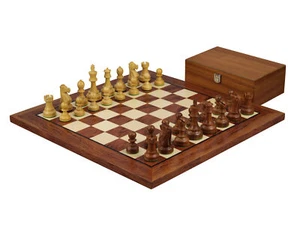 Rosewood Chess Set 20 Inch With Helena Flat Chess Board Weighted Sheesham and Re - Picture 1 of 11