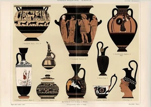 Tablero de colores JARRONES GRIEGOS / PINTURA DE JARRONES ANTIGUOS Litografía original 1890 - Imagen 1 de 1
