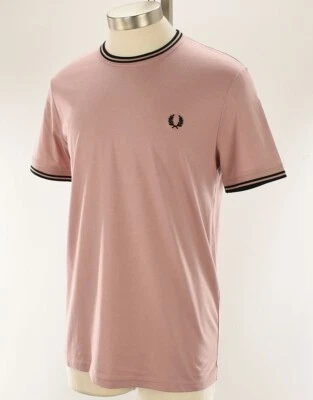 Camiseta FRED PERRY Rosa Polvorienta Doble Punta Algodón Cuello Redondo M Nueva con Etiquetas Foto 1 de 2