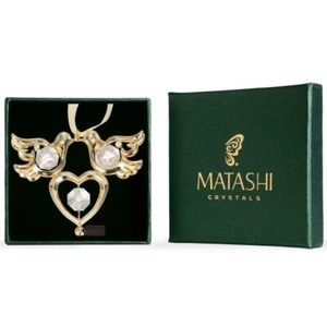 Matashi 24K Gold Plated Love Doves Hanging Ornament w Crystals Mother's Day Gift - Picture 1 of 5