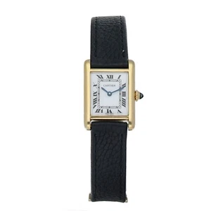 Cartier Tank Louis Small 18k Yellow Gold 20 mm Leather Manual Wind Women's Watch - Picture 1 of 11