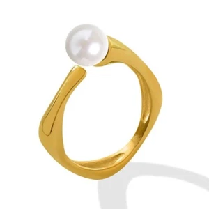 6.0mm Round Button Natural Pearl Openable Engagement 925 Sterling Silver Ring - Picture 1 of 13