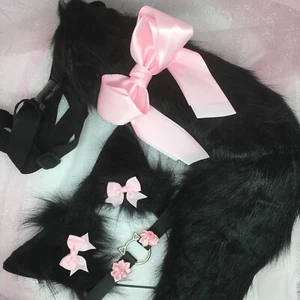 Maßgeschneidertes Cosplay weißes Kätzchen schwarzer Fuchs Katze Haustier spielen Ohrschwanzhalsband - Bild 1 von 1