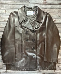 Schott Leder 740N Pea Mantel Größe 52 Farbe Braun Made in USA Farbe RAR - Bild 1 von 8