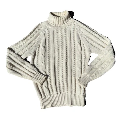 Suéter Vintage Spiegel Tejido Cuello Alto Trenzado Marfil Mujer’s Boho Talla Grande Foto 1 de 4
