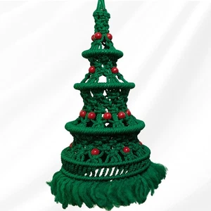 Handmade Vintage Macrame Christmas Tree 20" x 10" Hanging Holiday Decor - Picture 1 of 8