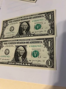 2- Star Notes in Sequence-UNC 2021 K03591762-63-Unique-Fancy-Collectable - Picture 1 of 1