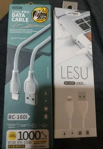2 -REMAX DATA CABLE USB TO IPhone WHITE RC-050i & RC-160I 3.3 Ft - Picture 1 of 2