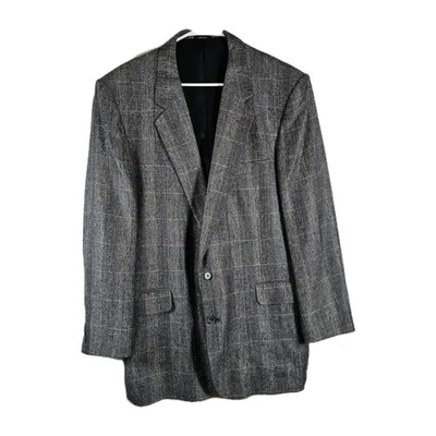 Bachrach 46L Gray Glen Plaid 100% Silk Mens Blazer Sport Coat Suit Jacket Lined - Image 1 of 4