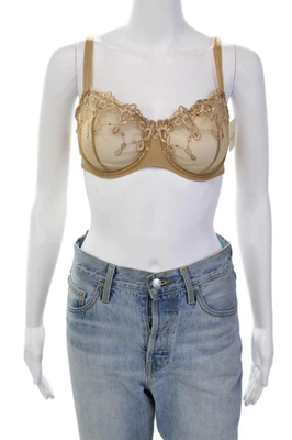 Simone Perele Womens Sheer Embroidered Cup Detail Underwire Bra Beige Size 34E - Image 1 of 4