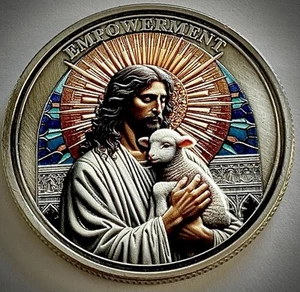 Jesus und Schafe Challenge Münze - Ermächtigung - Kreuz - Psalmen 46:1 - Bild 1 von 5