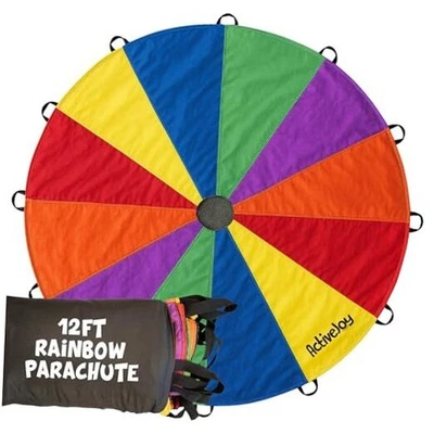 Activejoy - Paracaídas para niños - 12 pies / 20 pies - Arco iris 12 pies - 12 asas Foto 1 de 4