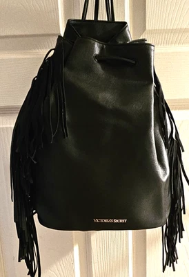 Victoria's Secret Vintage Faux Leather Fringe Tassel Bag Large Black Backpack - Image 1 of 4