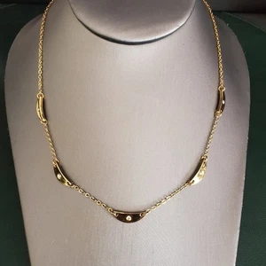Monet Gold Tone Scalloped Collar Necklace with Crystal Accents Dainty Signed - Picture 1 of 5