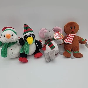  4 Stück Jingle Beanies Ty Beanie Babys Weihnachtsschmuck Bären Santa Hirsch - Bild 1 von 6