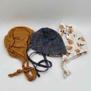 Kleinkind Mädchen Leinen Haube Krawatte Hüte 0-6 Monate Leinen Bio Baumwolle Wende Denim - Bild 1 von 5