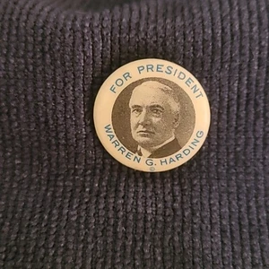 Spilla campagna Warren G Harding 1920 bottone spilla testa bianca - Foto 1 di 4