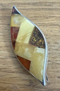 Vintage Amber Brooch Pendant Sterling Silver - Picture 1 of 4