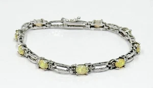 Tennis Bracelet Sterling Silver Lab Created Opal Marked FAS 925 Safety Sz6.75 - Picture 1 of 13