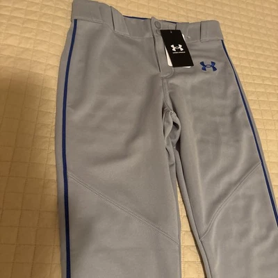 Pantalones utilitarios de béisbol Under Armour para niños grises con rayas azules/logotipo nuevos con etiquetas juveniles medianos Foto 1 de 4