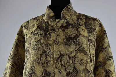 Abrigo Eskandar Talla 1 Floral Texturizado Marrón Beige Abotonado Cuello Alto Inglaterra Foto 1 de 4