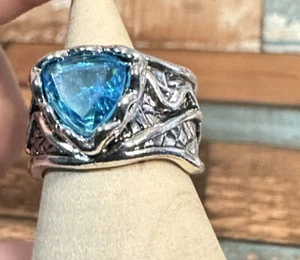 Bohemian Vintage Zircon Ring With Clear Blue Crystal size 8 - Picture 1 of 18