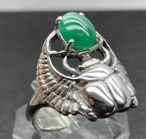 1.705 CT MINED EMERALD .925 STERLING SILVER MENS SCARAB RING SZ 10.25, 7+GRAMS - Picture 1 of 11