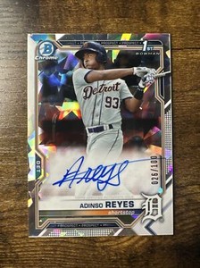 2021 Bowman Chrome Adinso Reyes 1st Atomic Refr Auto /100 Tigers SP RC