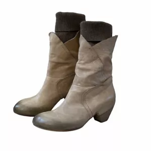 Vic Matie Mid Shaft Pull On Boot Brown Leather Sweater Built in size 37.5 NWOT - Picture 1 of 16