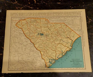 vintage 1939 atlas map of South Carolina and Rhode Island 2 sided 11x14 to frame - Picture 1 of 7