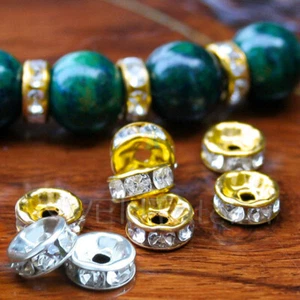 25 Rhinestone Crystal Rondelle Spacer Beads Silver Gold Plated Jewellery DIY 718 - Picture 1 of 10